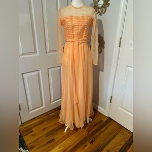 1960s 1970s Miss Elliette California chiffon Peach Gown - no known flaws
